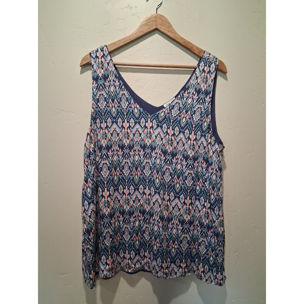 TRIBAL JEANS Women's Size XL Lined Tank Southwest Print Navy Pinks Career